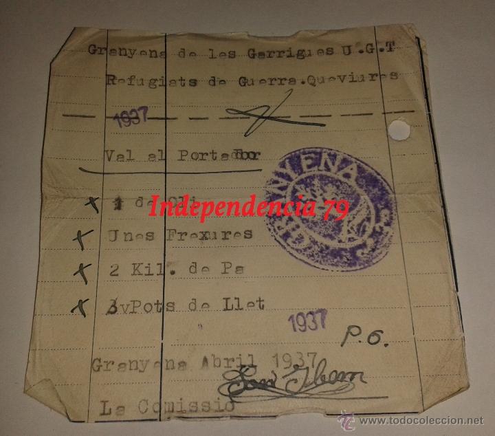 Militaria: Vale de Gra&ntilde;ena de les Garrigues, UGT, refugiats de guerra, caviures