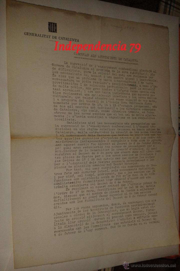 Militaria: Documento tama&ntilde;o folio de la generalitat de Catalunya, 1937