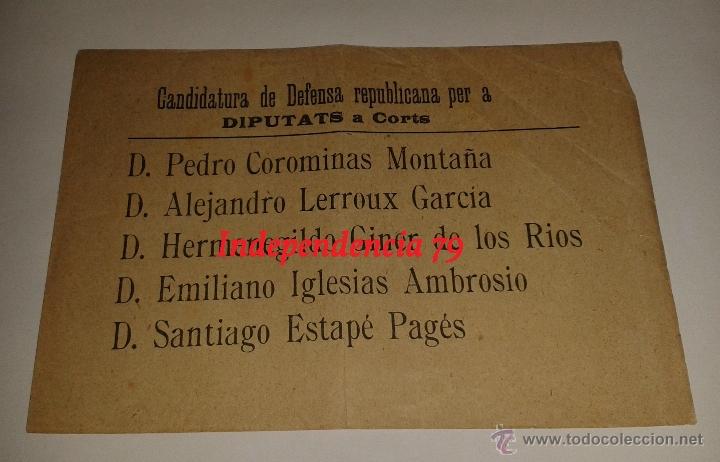 Militaria: Papeleta de votaci&oacute;n, candidatura de defensa republicana, rep&uacute;blica