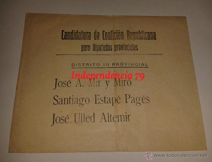 Militaria: Papeleta de votaci&oacute;n, candidatura de coalici&oacute;n republicano, rep&uacute;blica