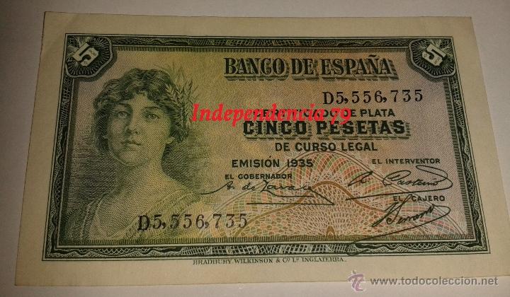Military Antiques: Billete de 5 pesetas, 1935. Rep&uacute;blica