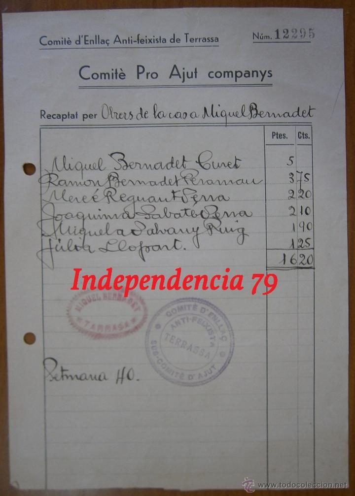 Military Antiques: Documento tama&ntilde;o cuartilla del comit&eacute; d'enlla&ccedil; antifeixista de Terrassa