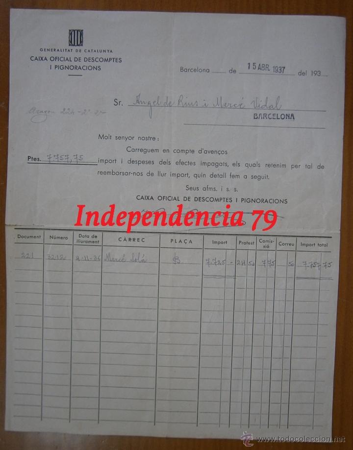 Militaria: Albar&aacute;n tama&ntilde;o folio de La Caixa oficial de descomntes i pignoracions, 1937, rep&uacute;blica