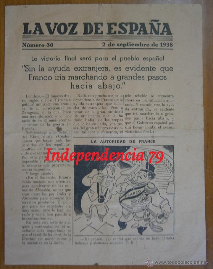 Military Antiques: D&iacute;ptico la voz de Espa&ntilde;a, n&ordm;30, 1938, rep&uacute;blica