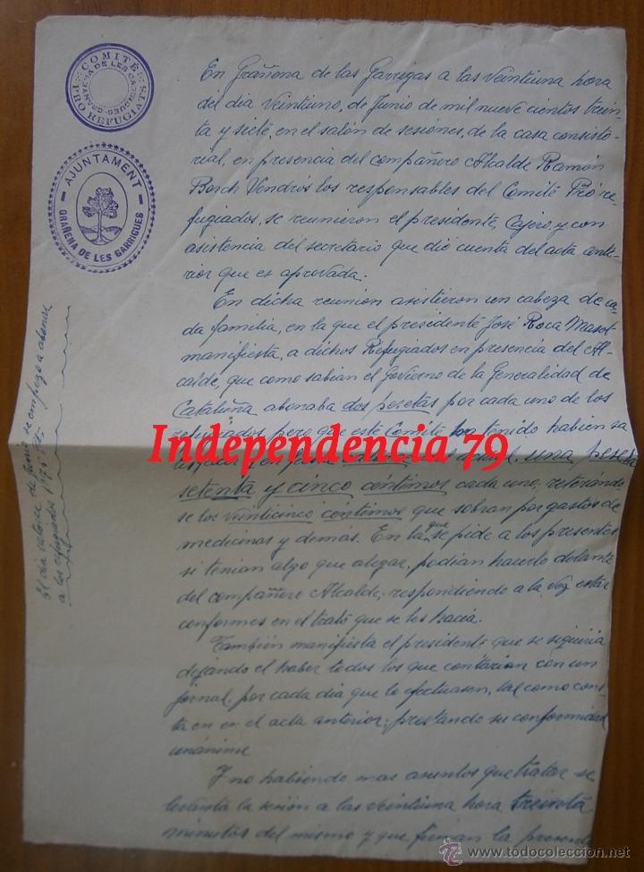 Militaria: Documento tama&ntilde;o folio sobre refugiados de guerra con asignaci&oacute;n de 1,75ptas, rep&uacute;blica