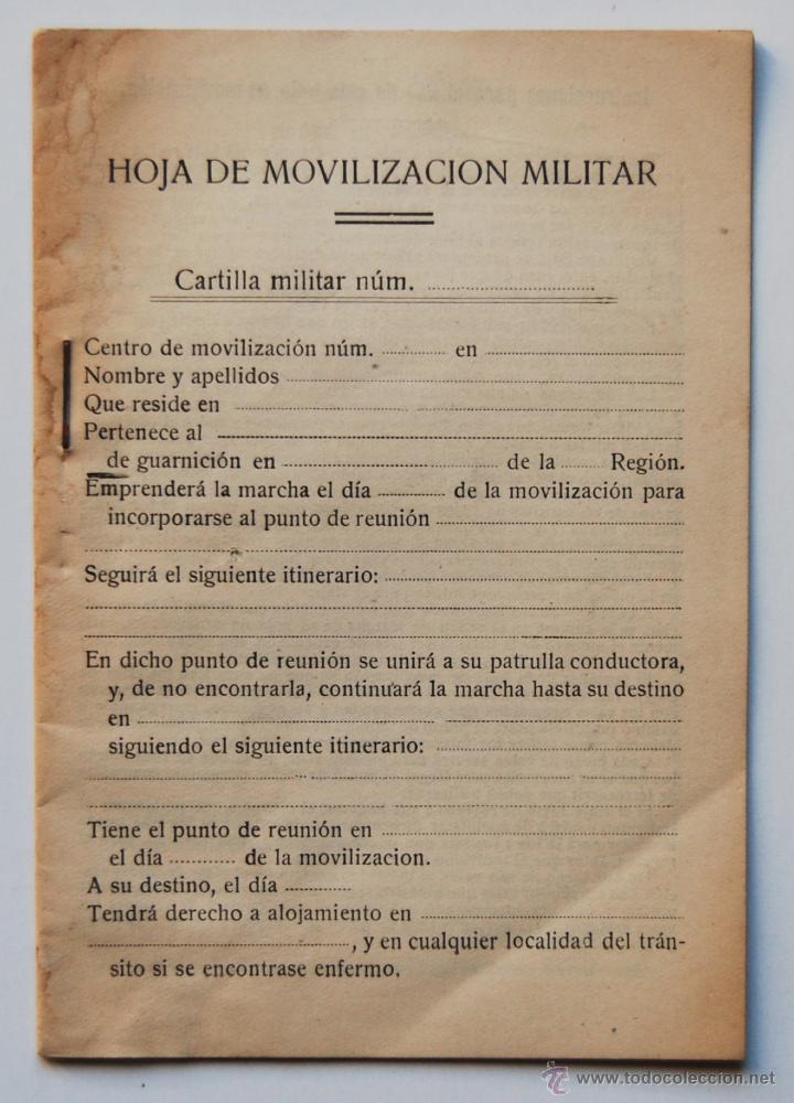 Militaria: Hoja de movilizaci&oacute;n militar sin rellenar. A&ntilde;os 40-50.