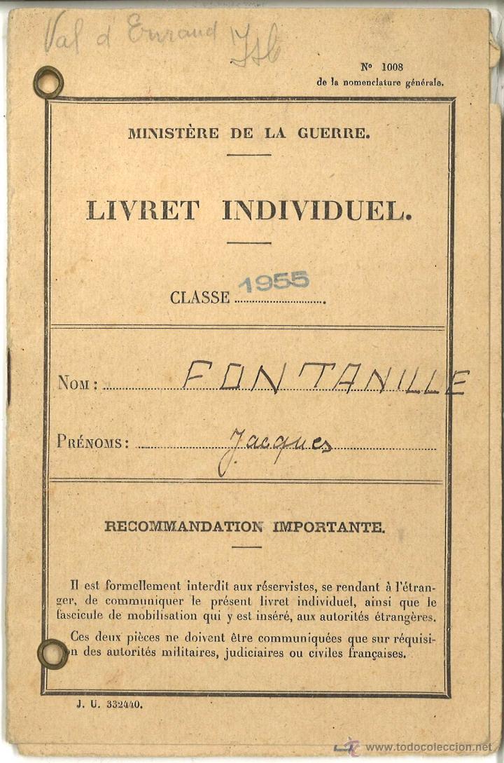 Militaria: Cartilla militar francesa de soldado nacido en 1935