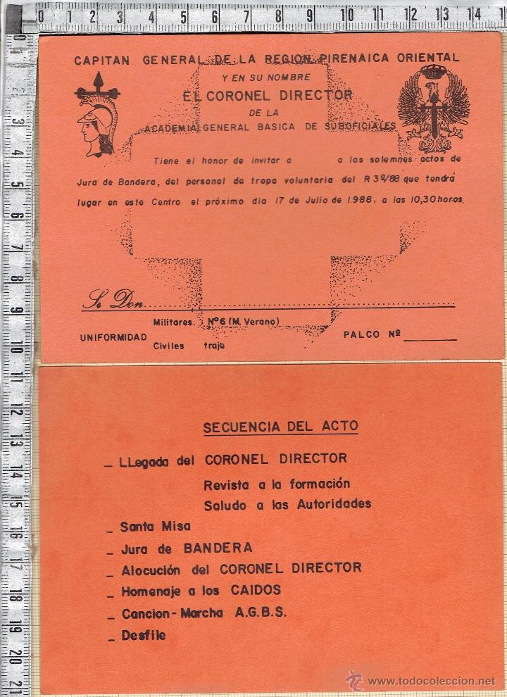 Militaria: INVITACION A LOS ACTOS DE LA JURA DE BANDERA DEL PERSONAL DE TROPA VOLUNTARIA R-3&ordm;/88.