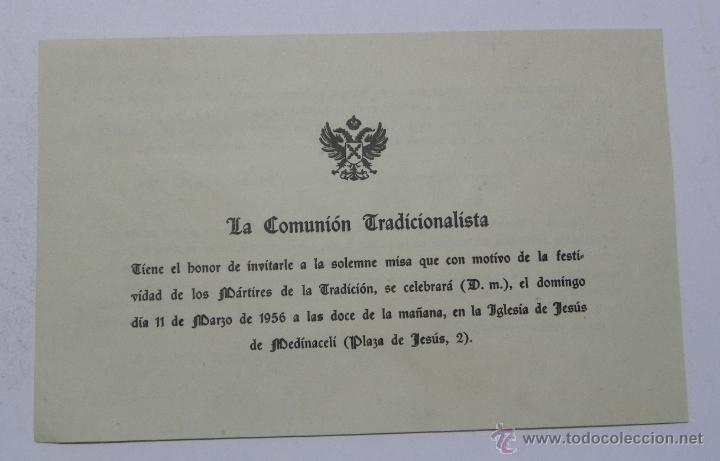 Militaria: ANTIGUA INVITACION DE LA COMUNION TRADICIONALISTA, CON MOTIVO DE LA FESTIVIDAD DE LOS MARTIRES DE LA