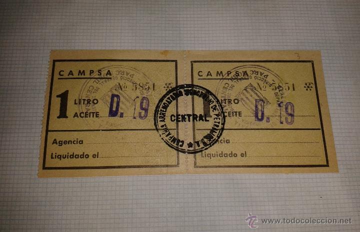 Militaria: Vale por un litro de aceite campsa, con estampado en seco, generalitat de Catalunya, rep&uacute;blica