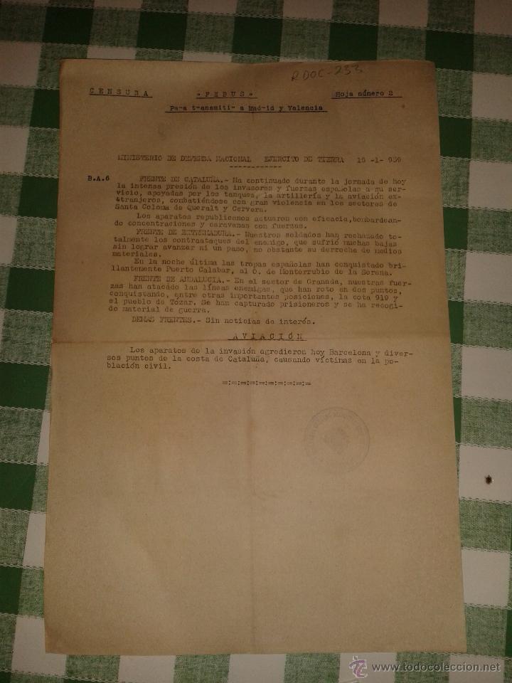 Militaria: Parte de guerra 16 del 1 de 1939, con membrete en seco, ministerio de defensa, rep&uacute;blica
