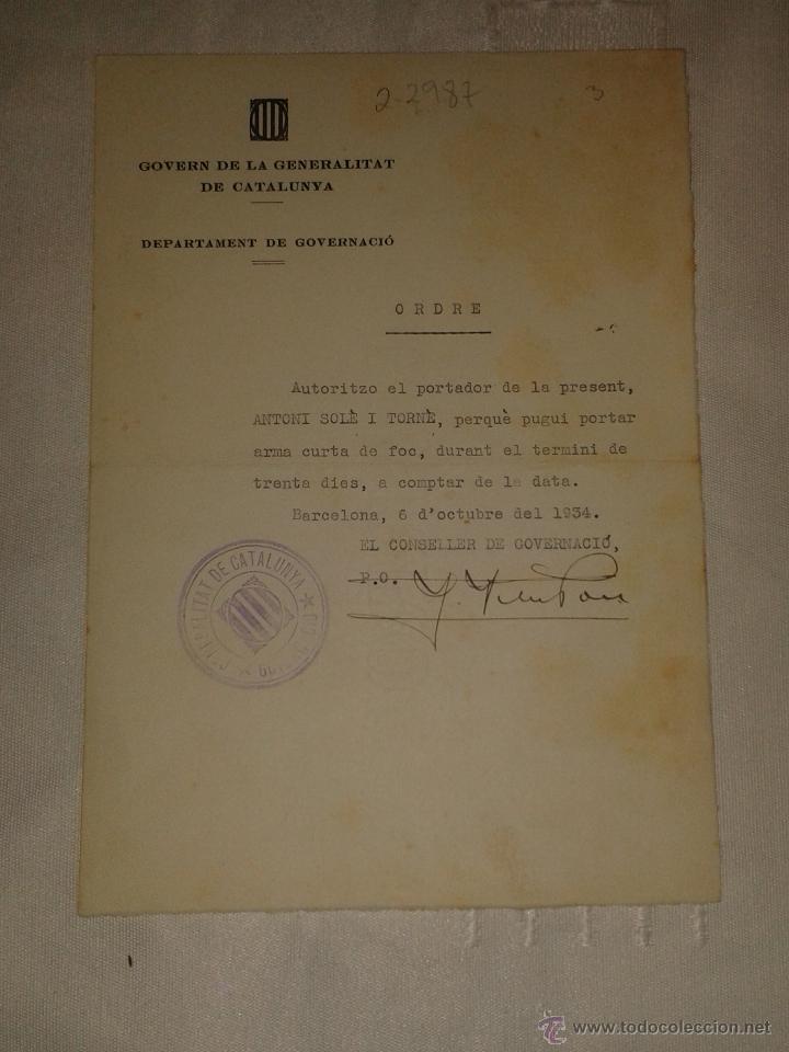 Militaria: Permiso de arma, generalitat de Catalunya