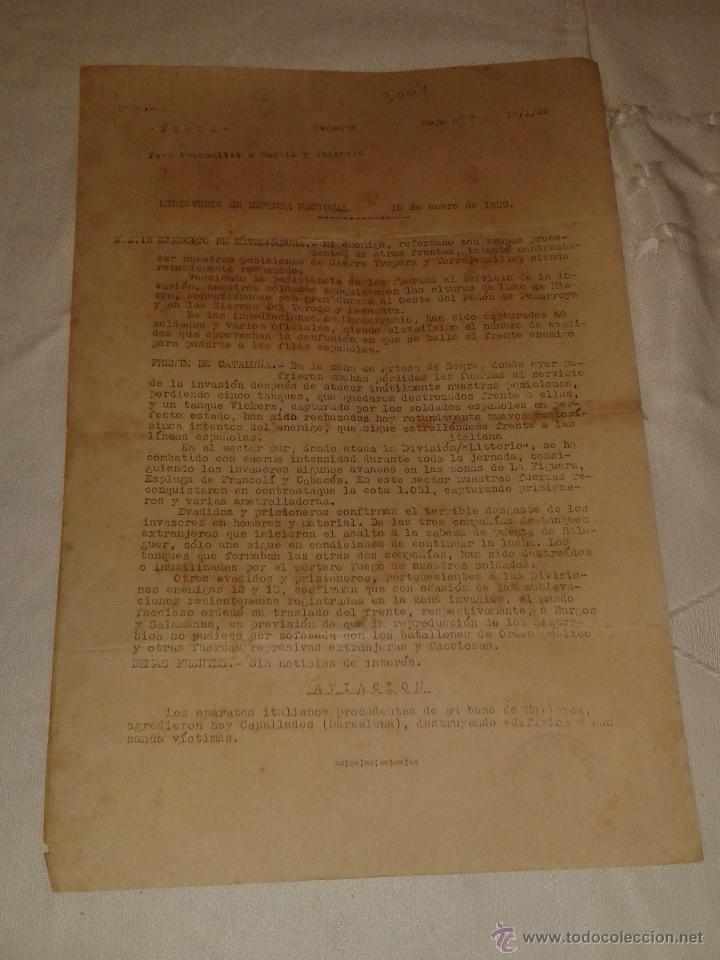 Militaria: Febus, censura para transmitir a Madrid y Valencia, hoja n&ordm;7, 10 de enero de 1939