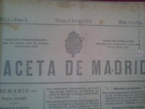 Militaria: GACETA 2/2/1912 MIGUEL PRIMO DE RIVERA Y ORBANEJA GENERAL DE BRIGADA