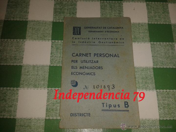 Militaria: Carnet personal para utilitzar els menjadors economics, tipus B, con estampillados
