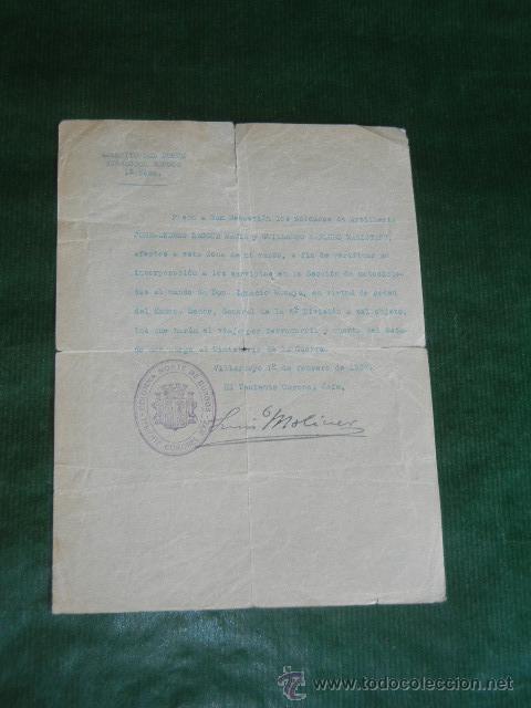 Militaria: NOTIFICACION TRASLADO SOLDADOS A SECCION MOTOCICLETAS EJERCITO NORTE SUBSECTOR BURGOS - FEBRERO 1937