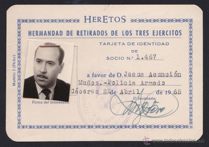 Militaria: *** RARO CARNET DE HERETOS, HERMANDAD DE RETIRADOS DE LOS TRES EJERCITOS. 1965 CACERES ***