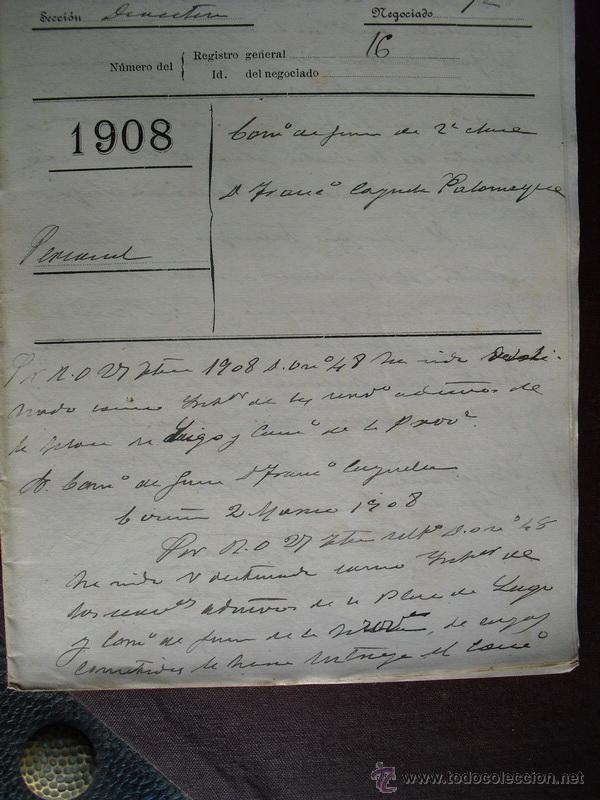 Military Antiques: 1908 EXPEDIENTE PERSONAL DE COMISARIO DE GUERRA