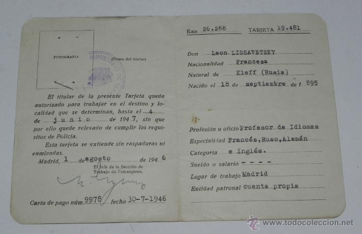 Militaria: Tarjeta de Identidad profesional de trabajadores extranjeros de un ciudadano Ruso, expedido el 1 de
