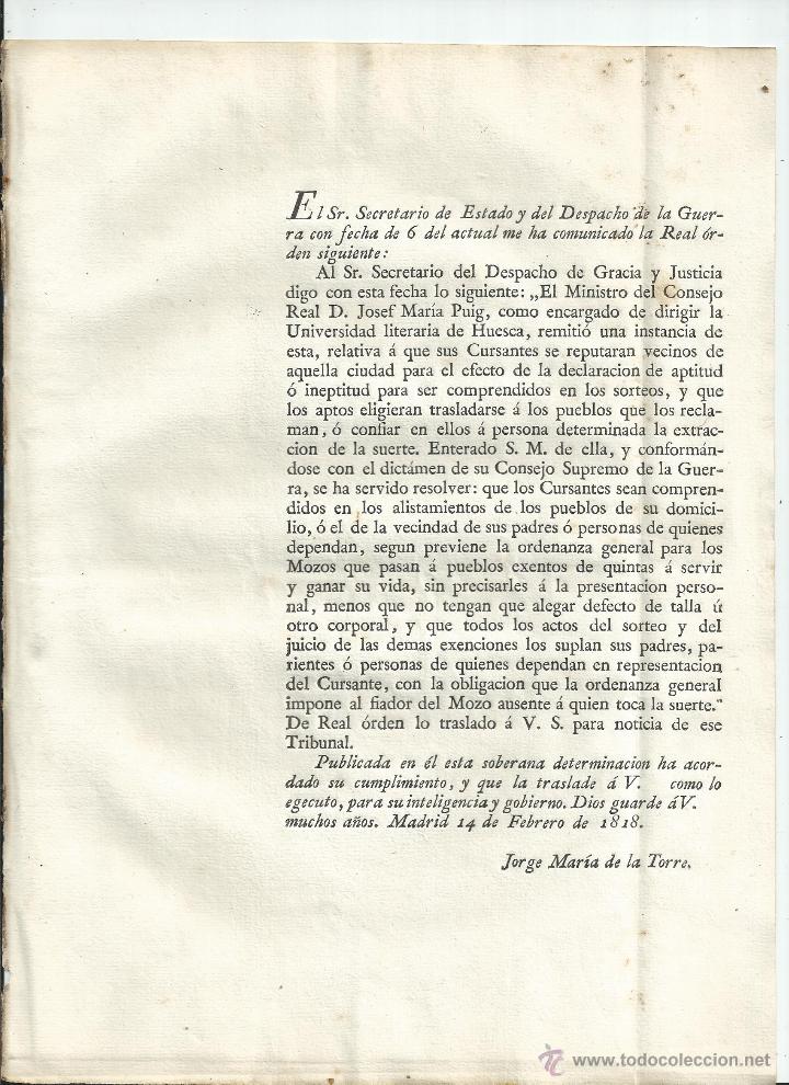 Militaria: 1818 - CURSANTES EN LA UNIVERSIDAD LITERARIA DE HUESCA