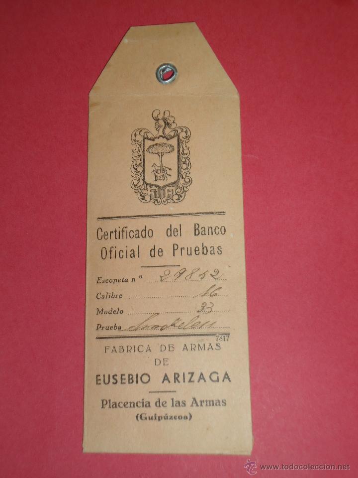 Militaria: CERTIFICADO DEL BANCO OFICIAL DE PRUEBAS DE EIBAR. - Foto 2