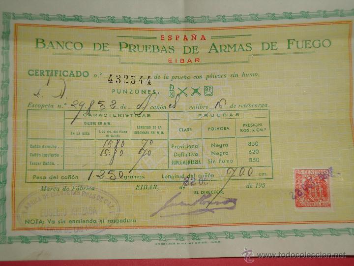 Militaria: CERTIFICADO DEL BANCO OFICIAL DE PRUEBAS DE EIBAR. - Foto 3