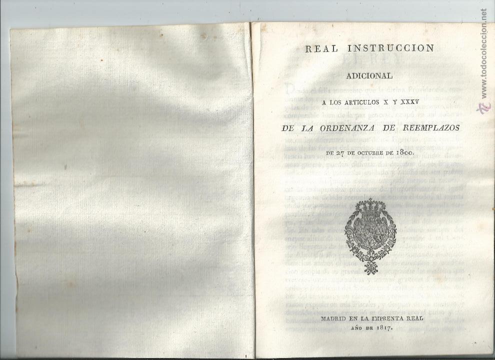 Militaria: REAL INSTRUCCION ADICIONAL ... ORDENANZA DE REEMPLAZOS de 27 de Octubre de 1800