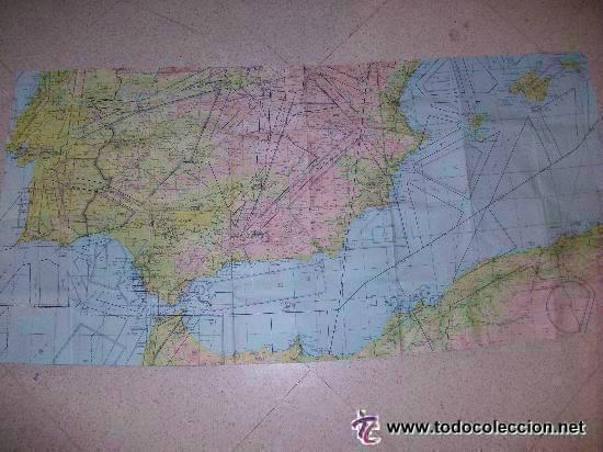Militaria: AVIACION : CARTA AERONAUTICA DE GRAN PARTE DE ESPA&Ntilde;A y NORTE AFRICA. 60 X 120 CM . DESDE TOLEDO