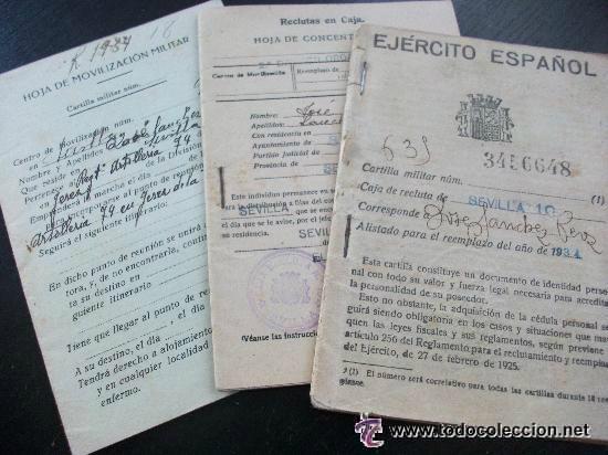 Militaria: CARTILLA MILITAR, HOJAS MOVILIZACION Y DE CONCENTRACION SOLDADO DE LA REPUBLICA. SEVILLA , 1934 .