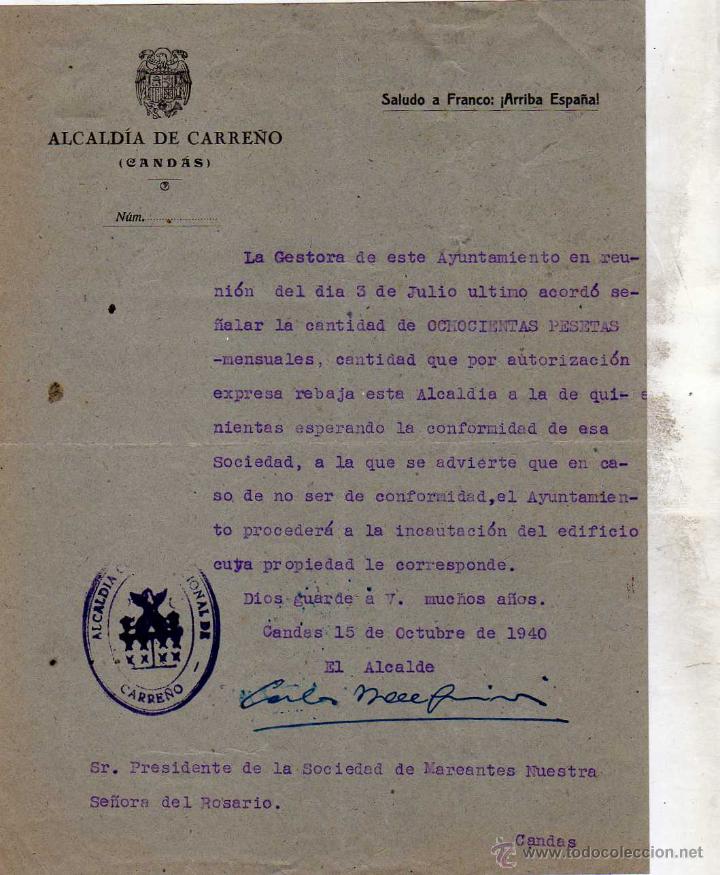 Militaria: Alcaldia de Carre&ntilde;o. Cand&aacute;s. Saludo a Franco. Sociedad Mareantes de Nuestra Se&ntilde;ora del Rosario.