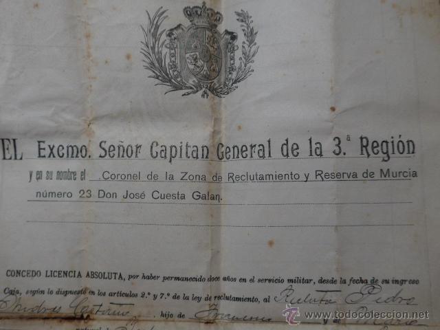 Militaria: Documento militar de Murcia, de 1907 - Foto 2