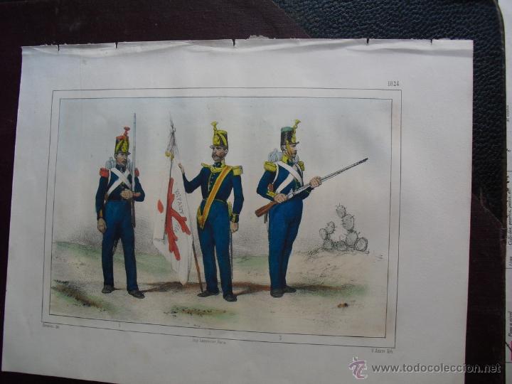 Militaria: 1853 CROMOLITOGRAFIA DE ABANDERADO Y FUSILEROS EN 1824