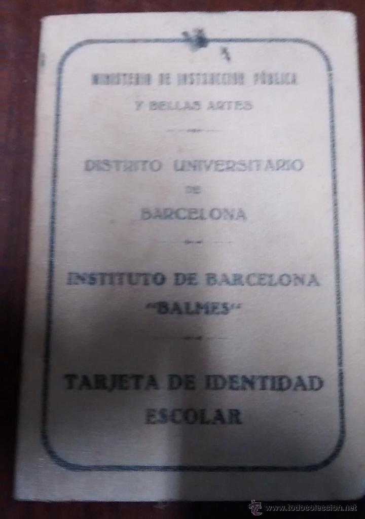Militaria: Carn&eacute; Instituto Balmes de Barcelona, con estampillado de la rep&uacute;blica