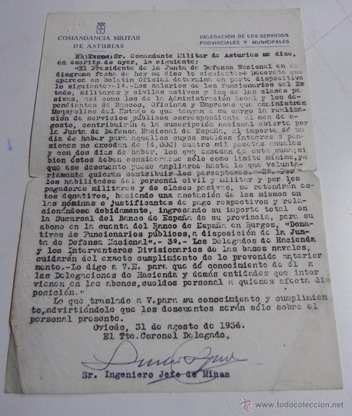 Militaria: 2 DESPACHOS GUERRA CIVIL EN ASTURIAS, COMANDANCIA MILITAR DE ASTURIAS, DIRIGIDOS EN AGOSTO DE 1936 A