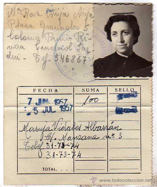 Militaria: Instituto social de la mujer. Tarjeta de verano. Curso de 1956 a 1957