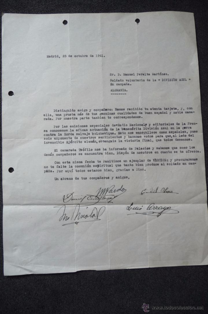 Militaria: (JX-2648)CARTA ENVIADA POR UNOS COMPA&Ntilde;EROS A UN SOLDADO DE LA DIVISION AZUL