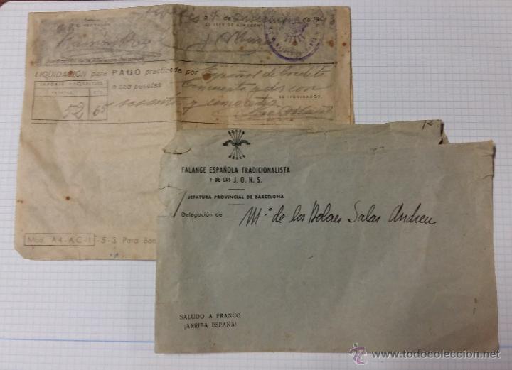 Militaria: Sobre y documento con estampados de falange - Foto 1