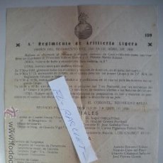 Militaria: DOCUMENTO 8º REGIMIENTO DE ARTILLERIA LIGERA-ORDEN DEL REGIMIENTO DEL 19 ABRIL 1934 -
