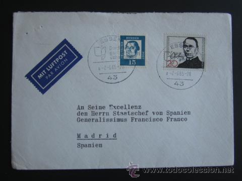 Militaria: SOBRE DIRIGIDO AL GENERAL FRANCISCO FRANCO DESDE ALEMANIA. SELLO SECRETAR&Iacute;A PARTICULAR GENERALISIMO