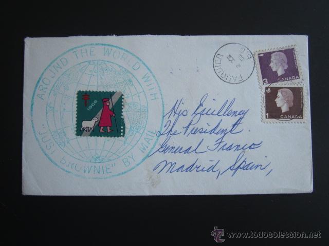 Militaria: SOBRE DIRIGIDO AL GENERAL FRANCISCO FRANCO DESDE CANADA. SELLO SECRETAR&Iacute;A PARTICULAR GENERALISIMO