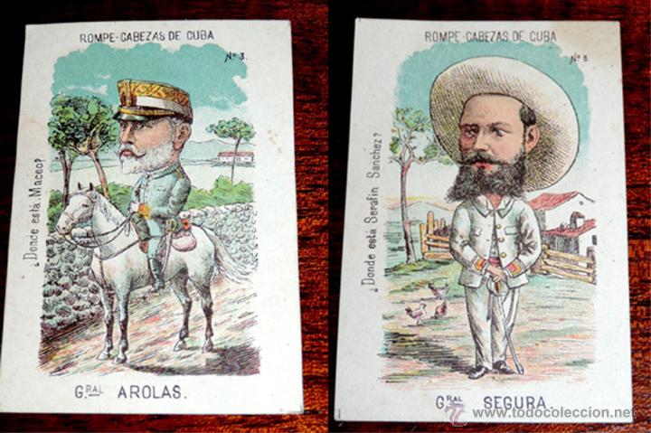 Militaria: 2 CROMOS ROMPE-CABEZAS DE CUBA CARICATURAS DE LOS CAPITANES GENERALES DE CUBA, GENERAL AROLAS Y GENE