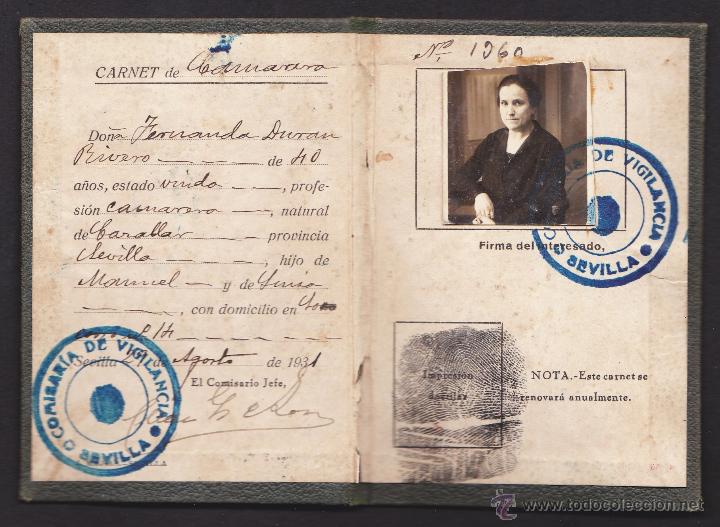 Militaria: *** RARO CARNET DE LA COMISAR&Iacute;A DE VIGILANCIA 1931 SEVILLA ***