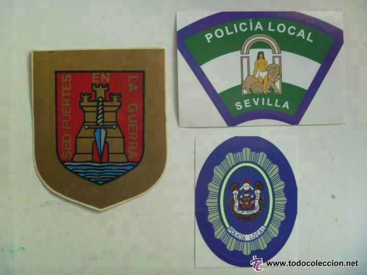 Military Antiques: LOTE DE 3 PEGATINAS : RGTO. INFANTERIA GUZMAN EL BUENO Y POLICIA MUNICIPAL . SEVILLA