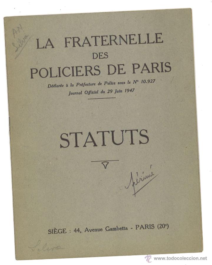 Militaria: Estatutos de asociaci&oacute;n policial de Par&iacute;s. 1947
