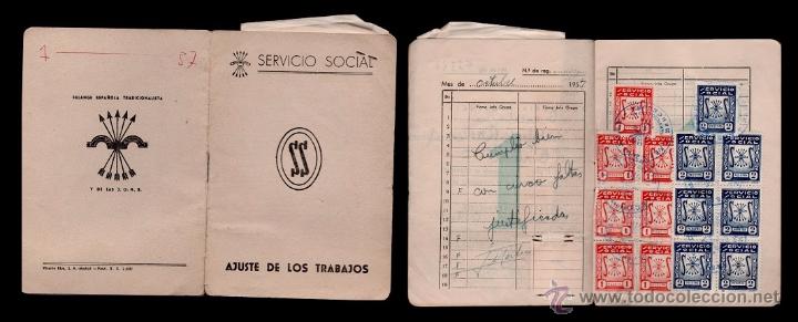 Militaria: S0016 Cartilla del SERVICIO SOCIAL - Ajuste de Trabajos - Regiduria Provincial de BARCELONA - Octub