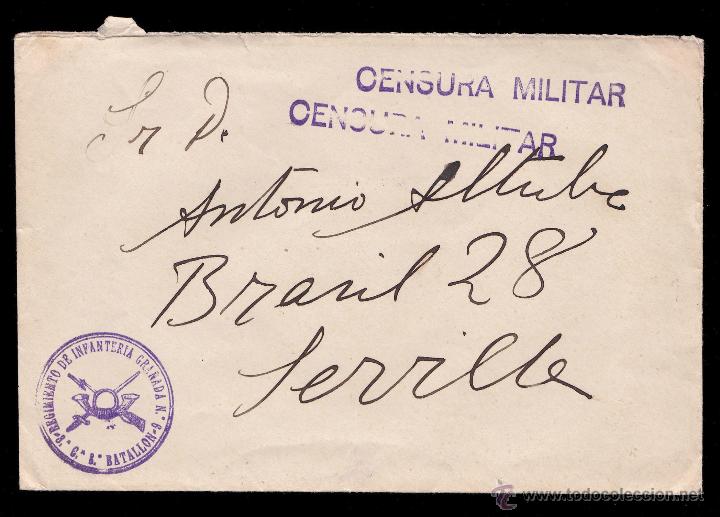 Military Antiques: *** PRECIOSA CARTA DEL REG. INFANTER&Iacute;A GRANADA N&ordm;6 3&ordf; COMPA&Ntilde;&Iacute;A 8&ordm; BATALL&Oacute;N. CENSURA MILITAR ***