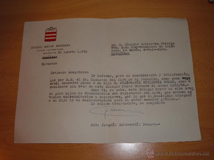 Militaria: ANTIGUO DOCUMENTO EJERCITO DEL AIRE, COLEGIO BARBERAN, 1965