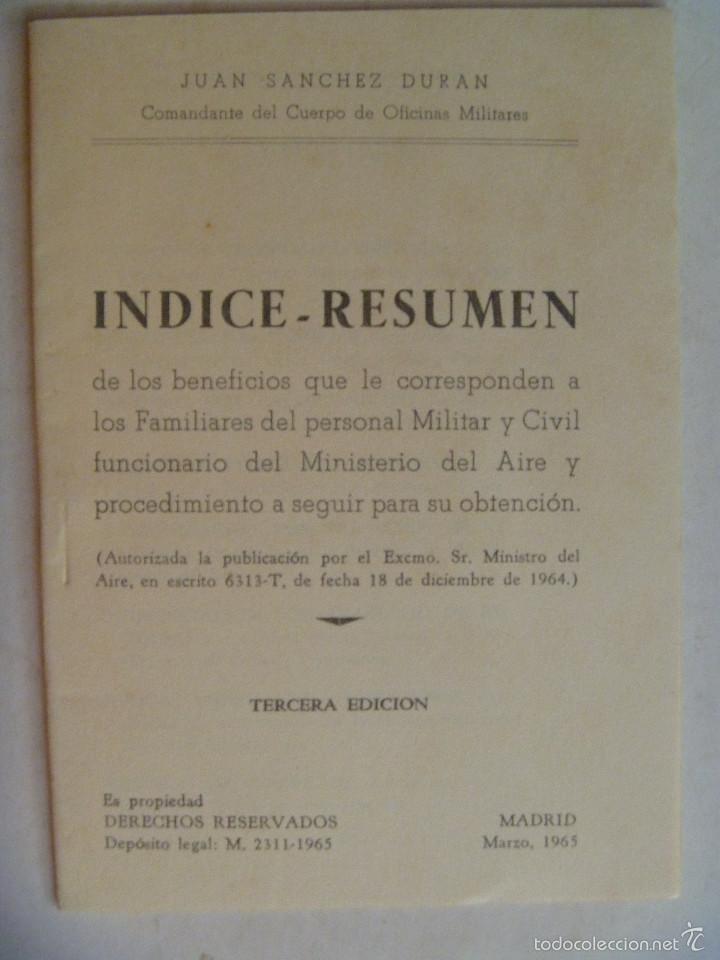 Military Antiques: AVIACION : INDICE-RESUMEN DE BENEFICIOS FAMILIARES PERSONAL DEL MINISTERIO DEL AIRE, 1965