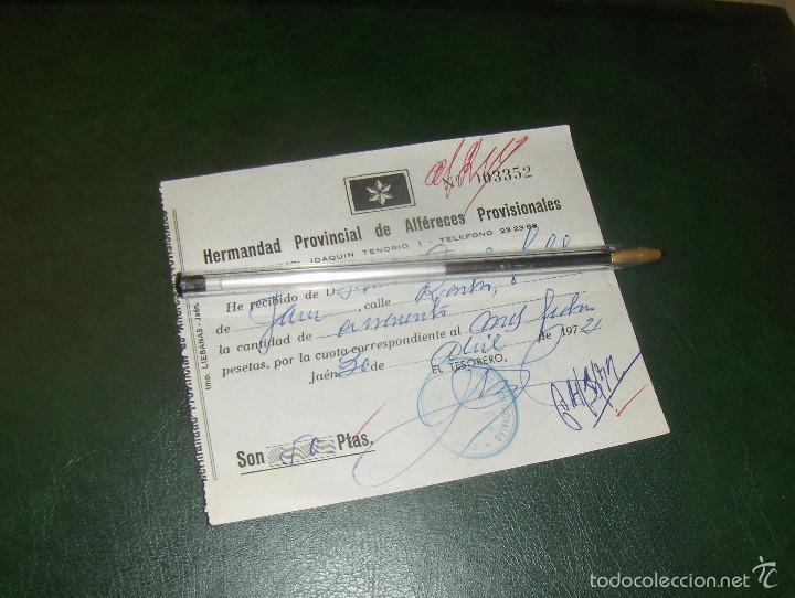 Militaria: HERMANDAD PROVINCIAL DE ALFERECES PROVISIONALES, CUOTA JAEN.