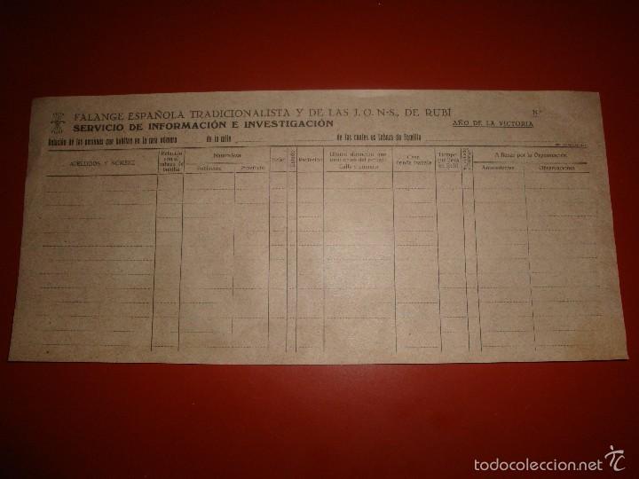 Militaria: FICHA DEL SERVICIO DE INFORMACION - Foto 1